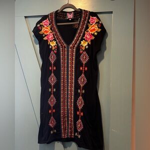 Johnny Was Embroidered Black Tee dress